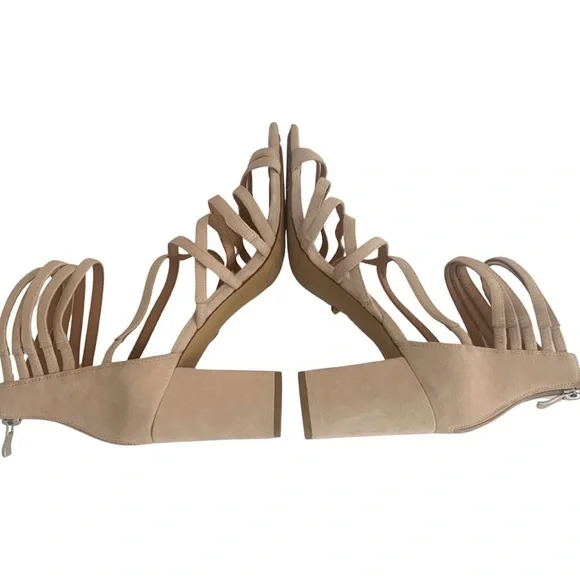 HALOGEN Block Heel Suede Zip Up Strappy Sandals Blush Tan Beige Summer Party - Picture 6 of 15